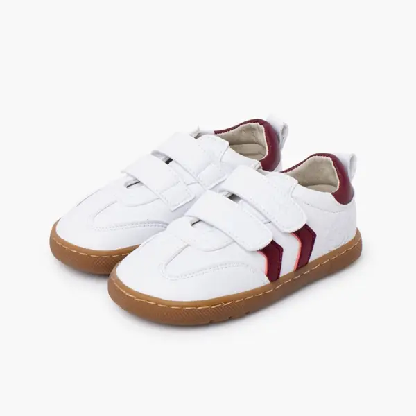 sapatilhas barefoot riscas laterais vermelhas bordeaux pisamonas