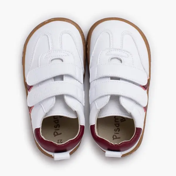 sapatos criança confortáveis com espaço para o movimento dos dedos pisamonas encarnado e branco