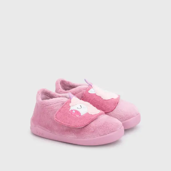 Pantufinha bebé quentinha cor de rosa com unicórnio igor
