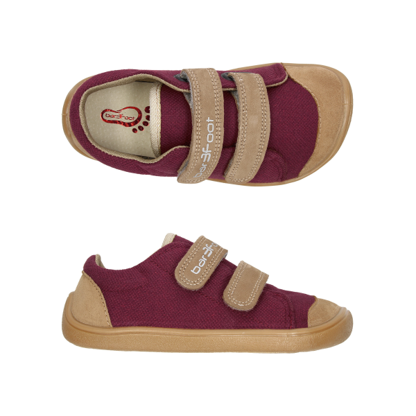 Calçado bar3foot respeitador com duplo velcro cor bordeaux vermelho