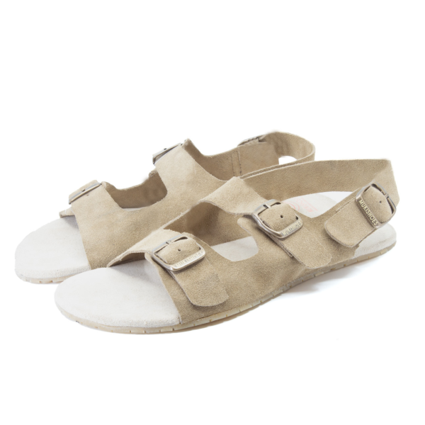 sandália barefoot duas fivelas camel muki shoes