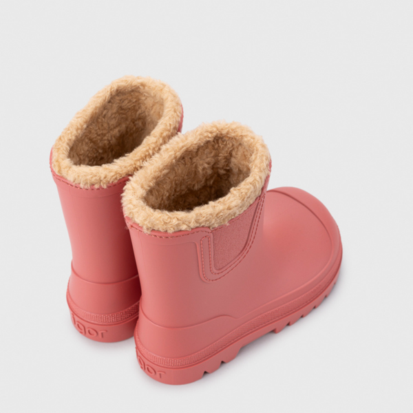 calçado chuva criança respeitador cor coral com pêlo igor